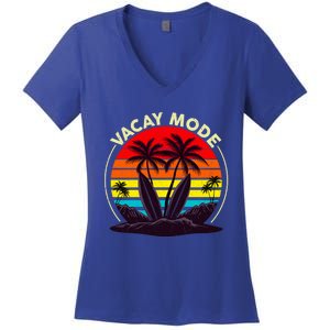 Vacay Mode Coconut Palm Trees Retro Surfing Summer Vibes Great Gift Women's V-Neck T-Shirt