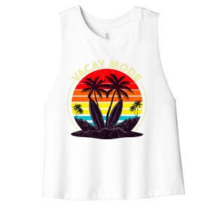 Vacay Mode Coconut Palm Trees Retro Surfing Summer Vibes Great Gift Women's Racerback Cropped Tank