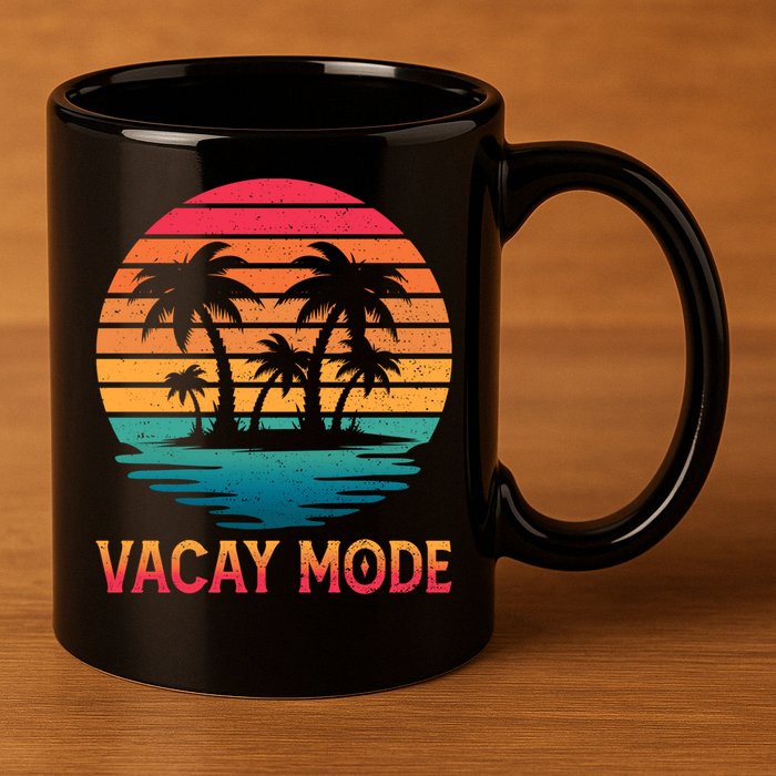 Vacay Mode Coconut Palm Trees Retro Tropical Summer Vibes Cute Gift 11oz C Handle Ceramic Mug