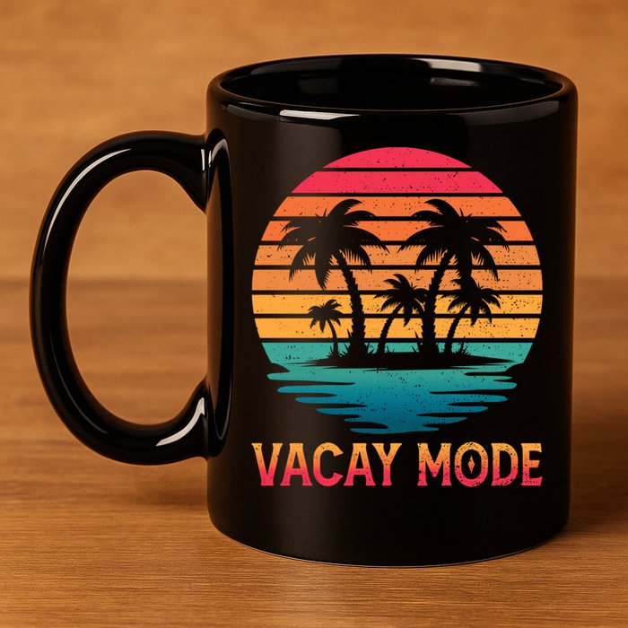 Vacay Mode Coconut Palm Trees Retro Tropical Summer Vibes Cute Gift 11oz C Handle Ceramic Mug