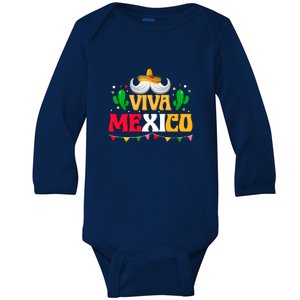 Viva Mexico Cinco De Mayo Gift Funnt Beard Baby Long Sleeve Bodysuit