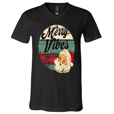 Vintage Merry Christmas Vibes Santa Claus Fun Old Fashioned V-Neck T-Shirt