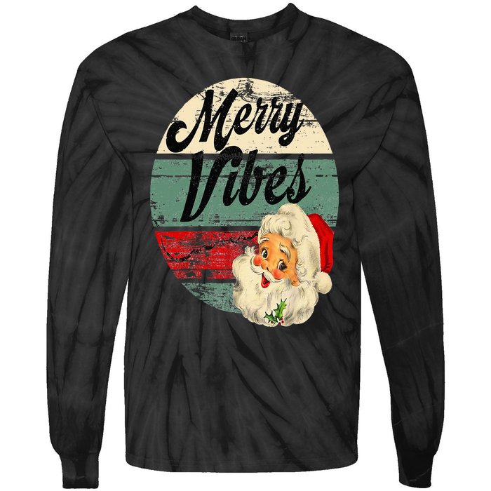 Vintage Merry Christmas Vibes Santa Claus Fun Old Fashioned Tie-Dye Long Sleeve Shirt