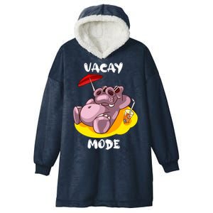 Vacay Mode Cute Vacation Family Summer Funny Hippo On Beach Cool Gift Hooded Wearable Blanket