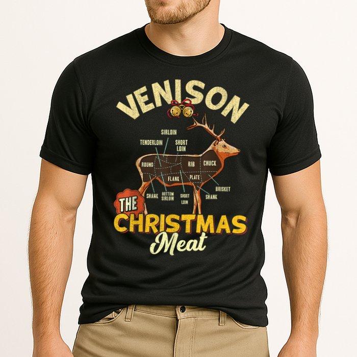 Venison Meat Chart The Christmas Meat Deer Hunter Hunting Cooling Performance Crew T-Shirt