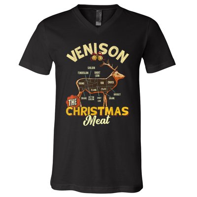 Venison Meat Chart The Christmas Meat Deer Hunter Hunting V-Neck T-Shirt