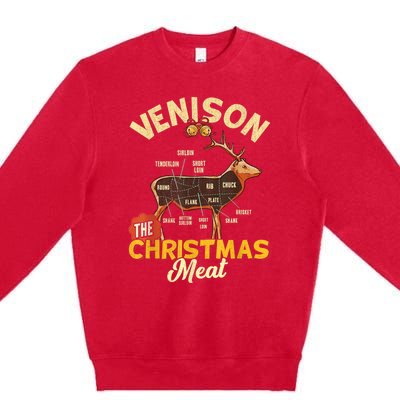 Venison Meat Chart The Christmas Meat Deer Hunter Hunting Premium Crewneck Sweatshirt