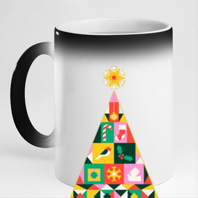 Vintage Merry Christmas Pattern Tree 11oz Black Color Changing Mug