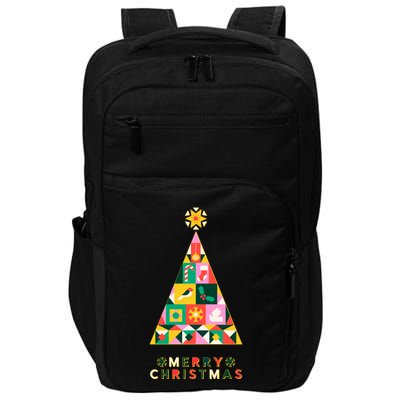 Vintage Merry Christmas Pattern Tree Impact Tech Backpack