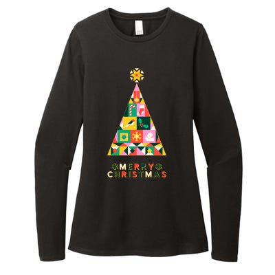 Vintage Merry Christmas Pattern Tree Womens CVC Long Sleeve Shirt