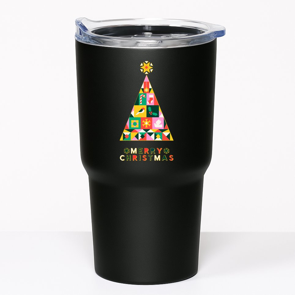 Vintage Merry Christmas Pattern Tree Tumbler