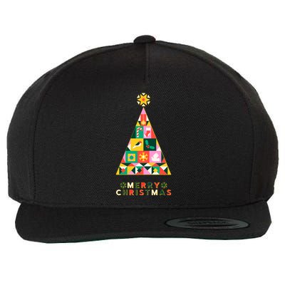 Vintage Merry Christmas Pattern Tree Wool Snapback Cap
