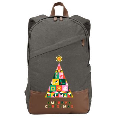 Vintage Merry Christmas Pattern Tree Cotton Canvas Backpack