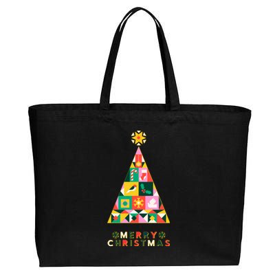 Vintage Merry Christmas Pattern Tree Cotton Canvas Jumbo Tote