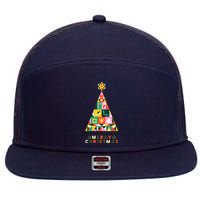 Vintage Merry Christmas Pattern Tree 7 Panel Mesh Trucker Snapback Hat