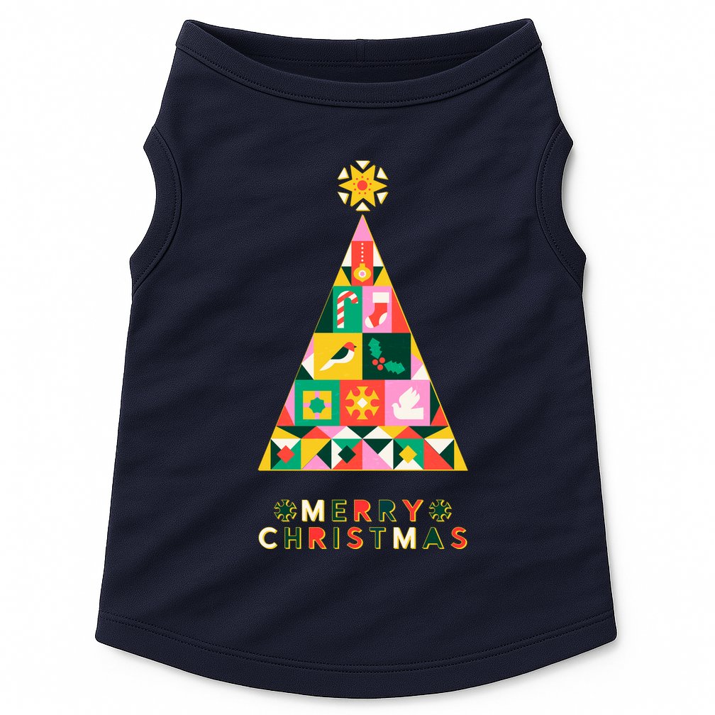 Vintage Merry Christmas Pattern Tree Doggie Tank
