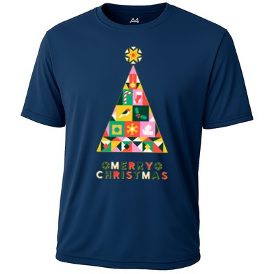 Vintage Merry Christmas Pattern Tree Performance Shirt