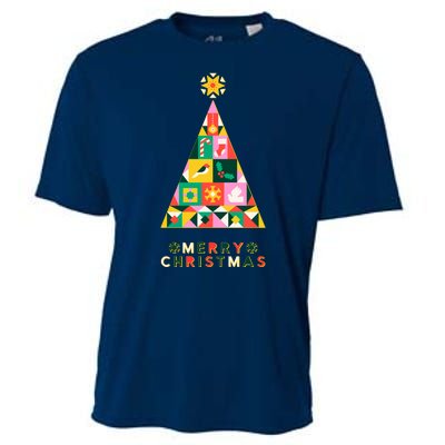 Vintage Merry Christmas Pattern Tree Cooling Performance Crew T-Shirt