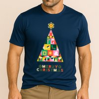 Vintage Merry Christmas Pattern Tree Performance Shirt