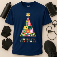 Vintage Merry Christmas Pattern Tree Performance Shirt