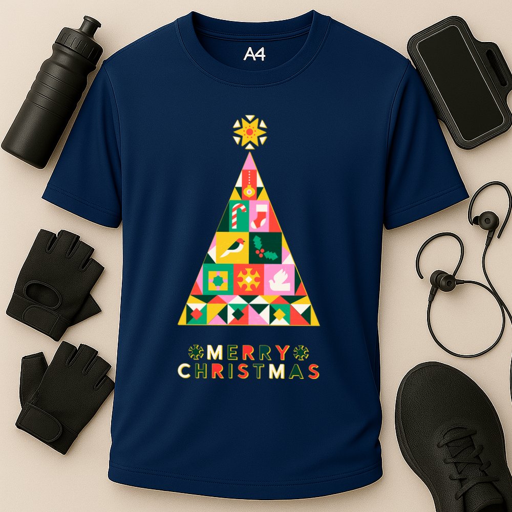 Vintage Merry Christmas Pattern Tree Performance Shirt
