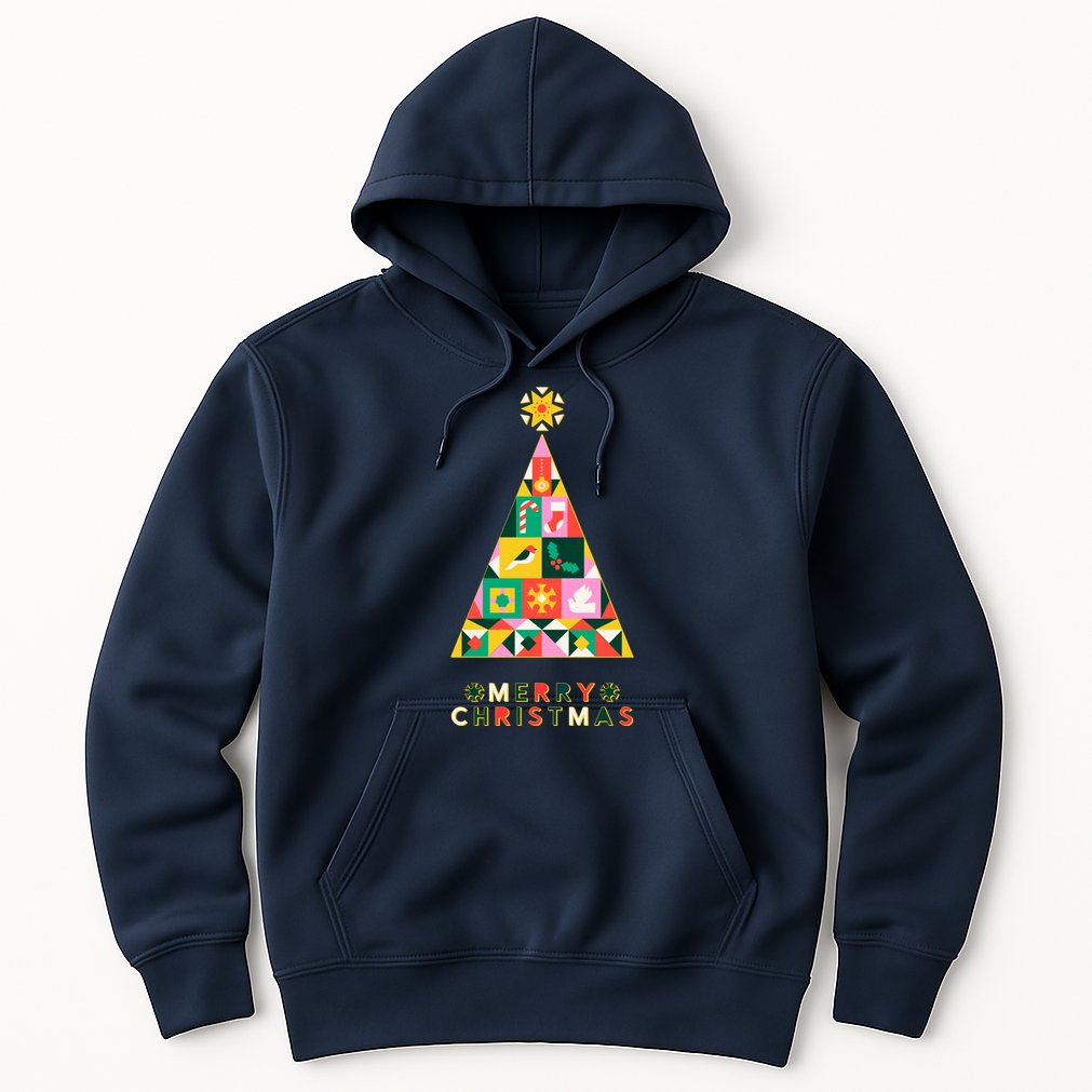 Vintage Merry Christmas Pattern Tree Hoodie