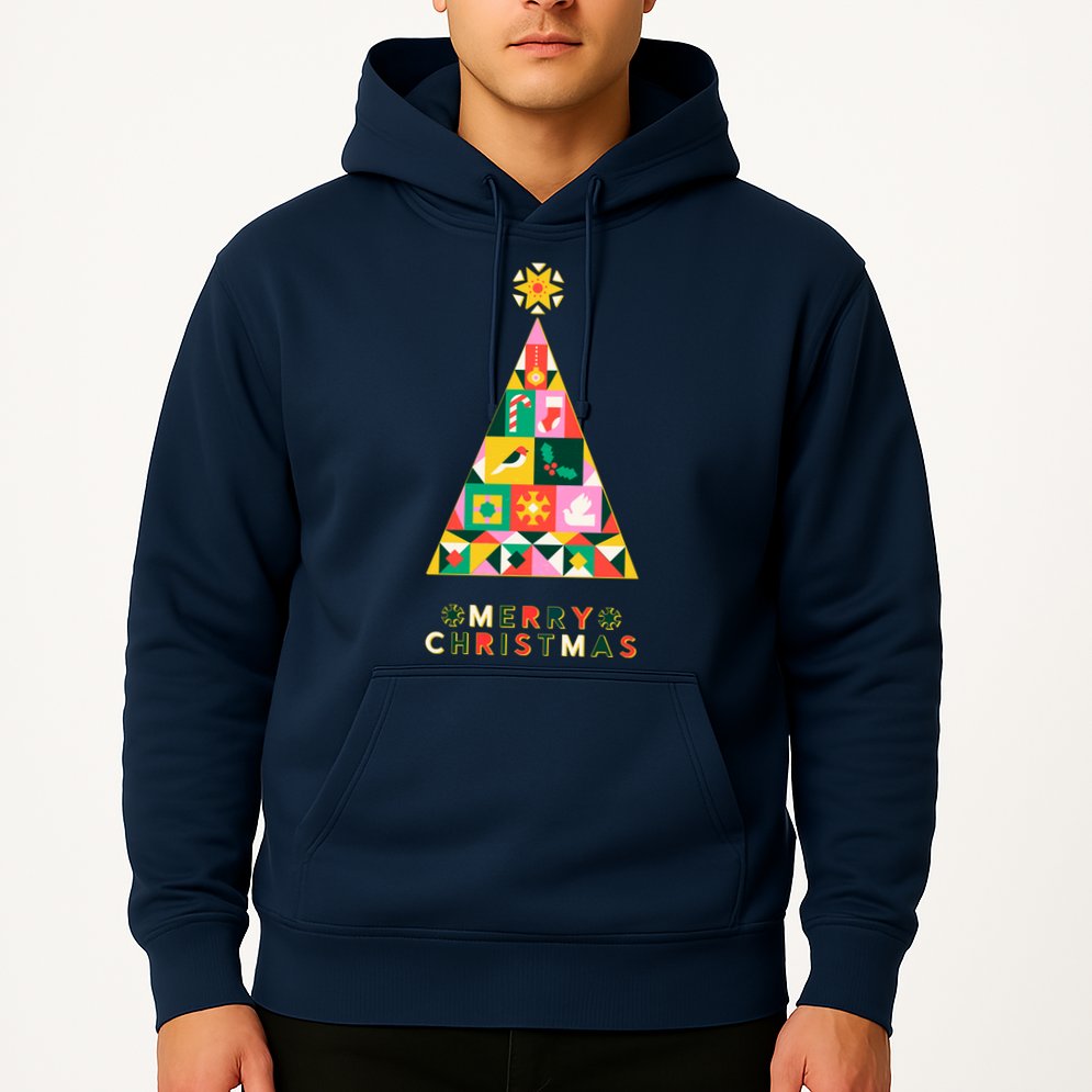 Vintage Merry Christmas Pattern Tree Hoodie