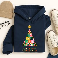 Vintage Merry Christmas Pattern Tree Hoodie