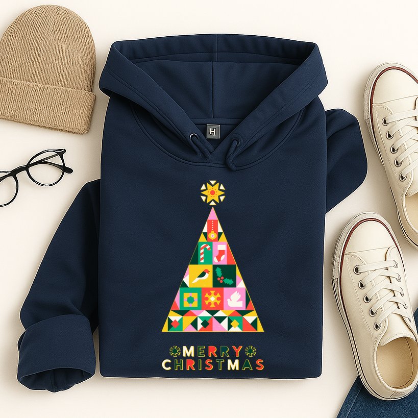 Vintage Merry Christmas Pattern Tree Hoodie