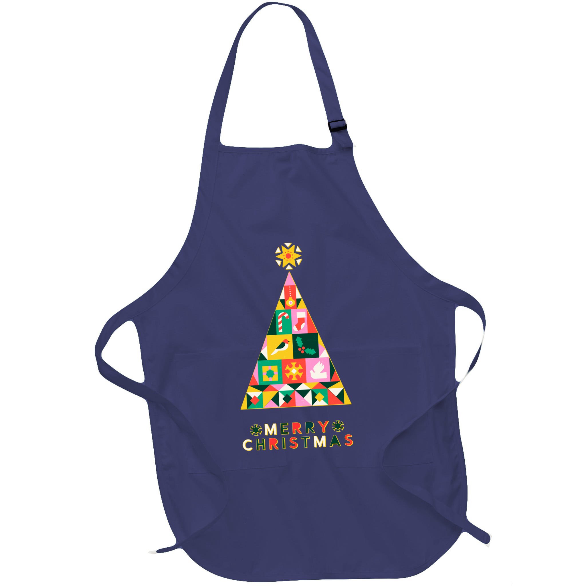 Vintage Merry Christmas Pattern Tree Apron