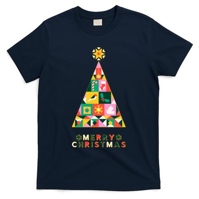 Vintage Merry Christmas Pattern Tree T-Shirt