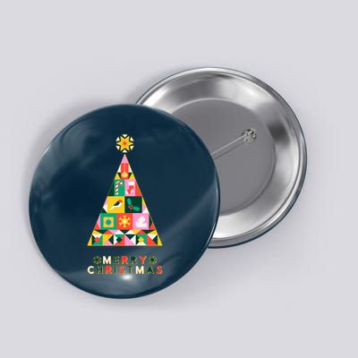 Vintage Merry Christmas Pattern Tree Button
