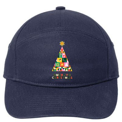 Vintage Merry Christmas Pattern Tree 7-Panel Snapback Hat