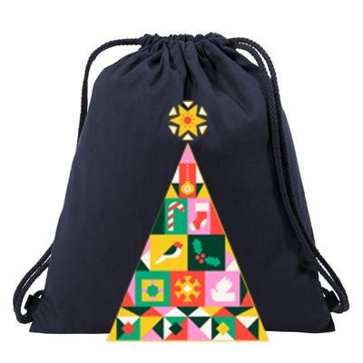 Vintage Merry Christmas Pattern Tree Drawstring Bag