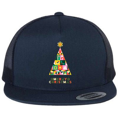 Vintage Merry Christmas Pattern Tree Flatbill Hat