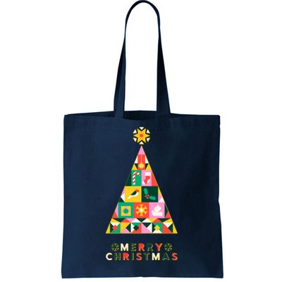 Vintage Merry Christmas Pattern Tree Tote Bag