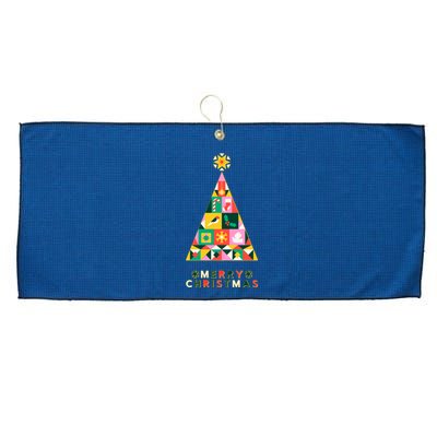 Vintage Merry Christmas Pattern Tree Large Microfiber Waffle Golf Towel