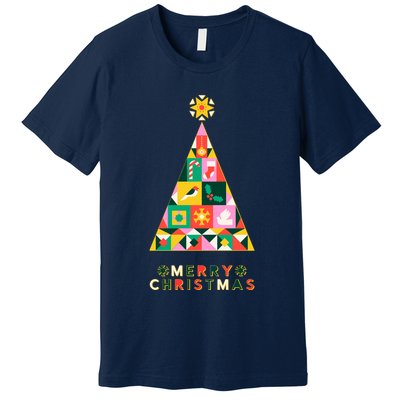 Vintage Merry Christmas Pattern Tree Premium T-Shirt