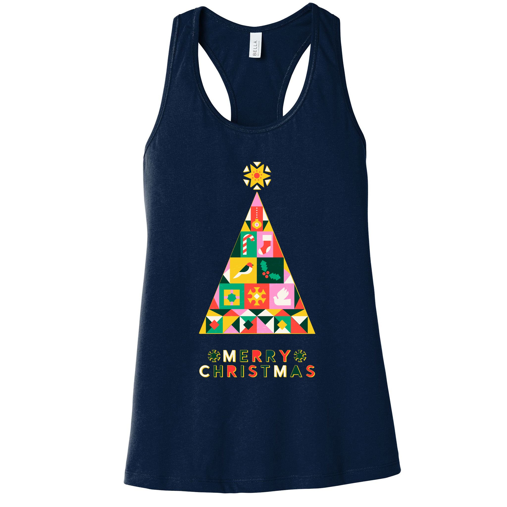Vintage Merry Christmas Pattern Tree Womens Tank Top