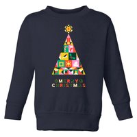 Vintage Merry Christmas Pattern Tree Toddler Sweatshirt