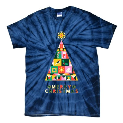 Vintage Merry Christmas Pattern Tree Tie-Dye T-Shirt