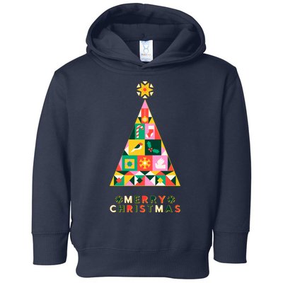 Vintage Merry Christmas Pattern Tree Toddler Hoodie