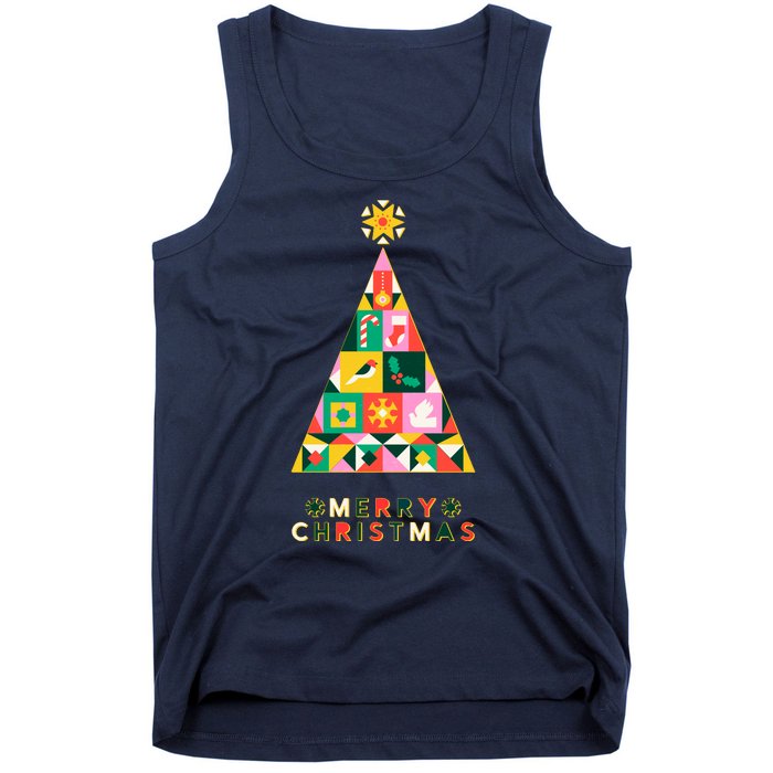 Vintage Merry Christmas Pattern Tree Tank Top