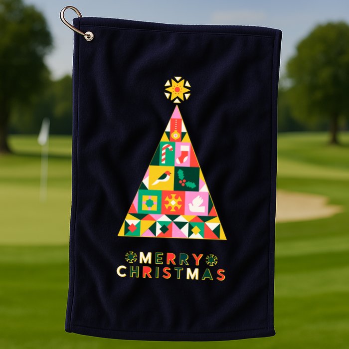 Vintage Merry Christmas Pattern Tree Golf Towel