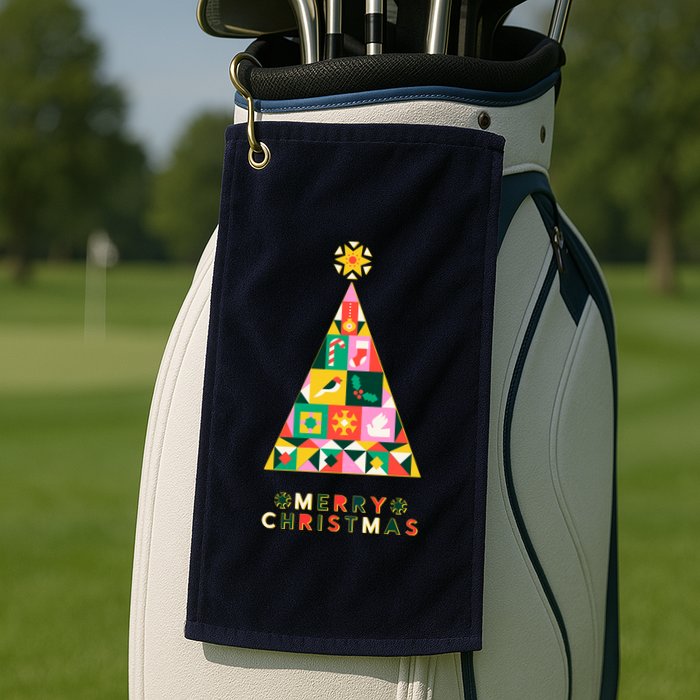 Vintage Merry Christmas Pattern Tree Golf Towel