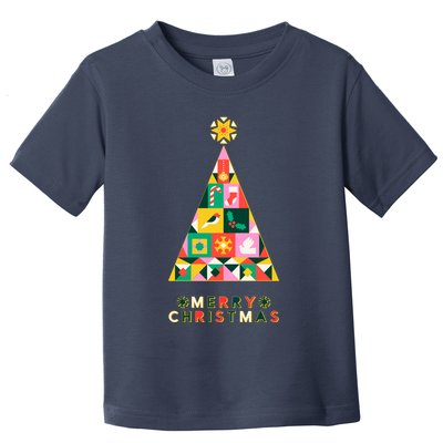 Vintage Merry Christmas Pattern Tree Toddler T-Shirt