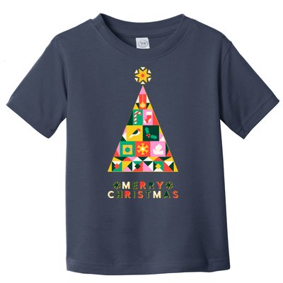 Vintage Merry Christmas Pattern Tree Toddler T-Shirt