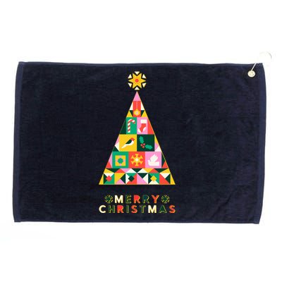 Vintage Merry Christmas Pattern Tree Grommeted Golf Towel