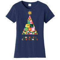 Vintage Merry Christmas Pattern Tree Women's T-Shirt