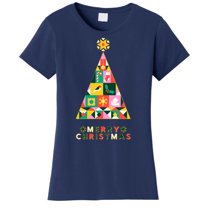 Vintage Merry Christmas Pattern Tree Women's T-Shirt